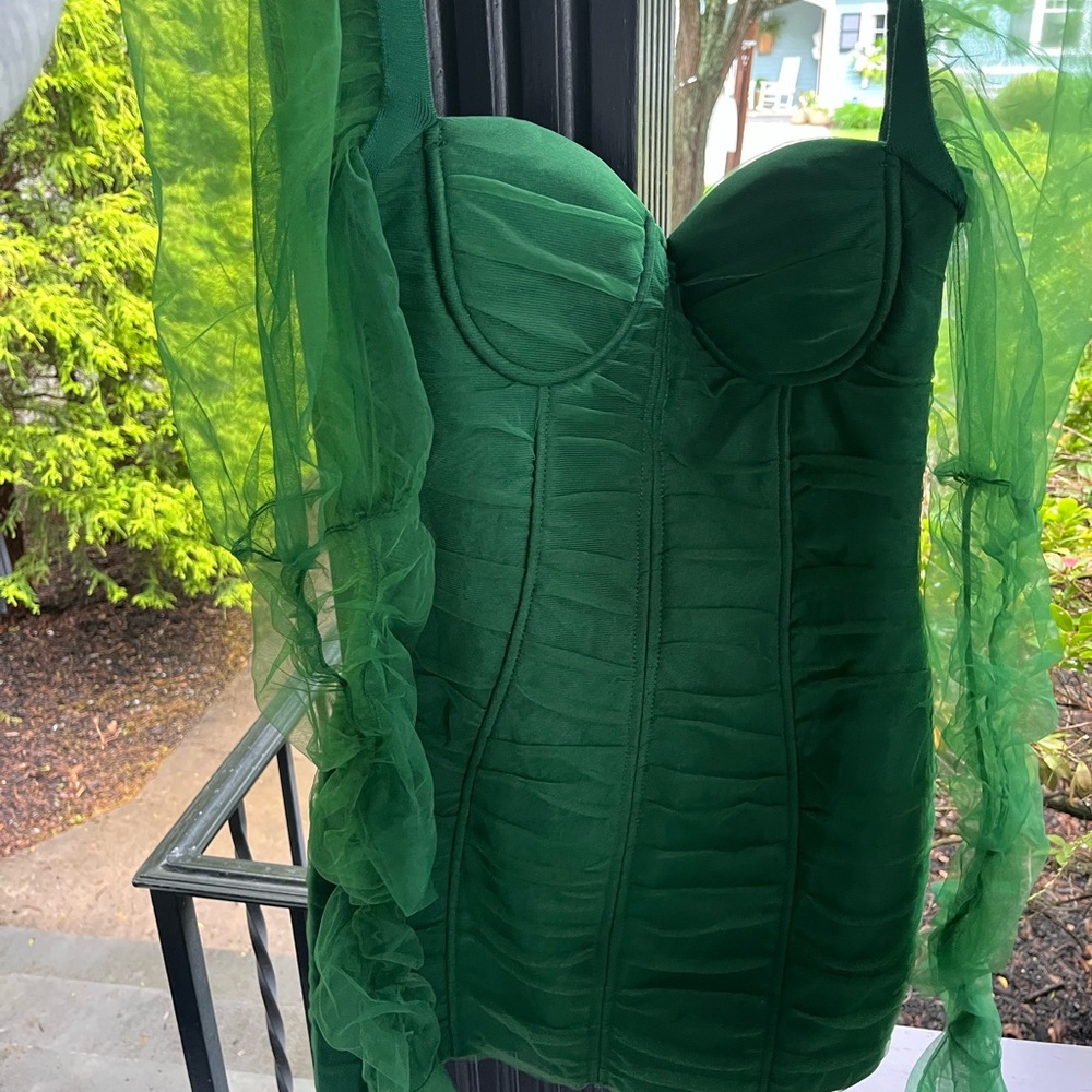 Green Corset Dress with Sheer Sleeves